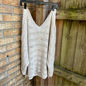 POL Women's Cream/Multicolor Oversied Knit V-Neck Sweater